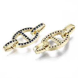 Real 16K Gold Plated Brass Micro Pave Cubic Zirconia Links Connectors, Cadmium Free & Nickel Free & Lead Free, Oval, Marine Blue, 13x10x2mm(KK-S061-89B-G-NR)