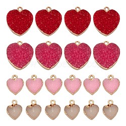 8Pcs 4 Style Electroplate Druzy Resin Pendants, with Light Gold Iron Findings, Valentine's Day, Heart, Mixed Color, 15~22.5x12~19.5x3.5~8mm, Hole: 1~1.8mm, 2pcs/style(RESI-LS0001-16)
