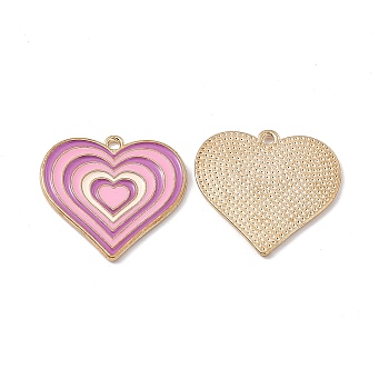 Alloy Pendants, with Enamel, Heart Charm, Golden, Pink, 25x26x1.5mm, Hole: 1.8mm