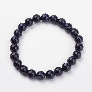 Synthetic Blue Goldstone Stretch Bracelets, Round, 50mm(2 inch), Bead: 8.5mm