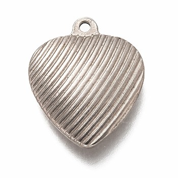 Non-Tarnish 304 Stainless Steel Pendants, Heart with Stripe Pattern, Stainless Steel Color, 21.5x18x6mm, Hole: 1.4mm