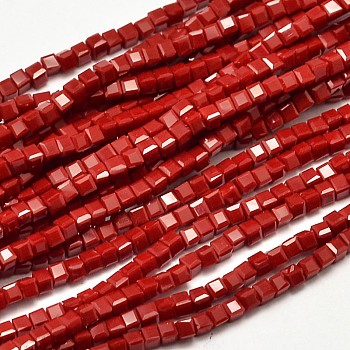Faceted Cube Glass Beads Strands, Red, 2x2x2mm, Hole: 0.5mm, about 200pcs/strand, 15.7 inch