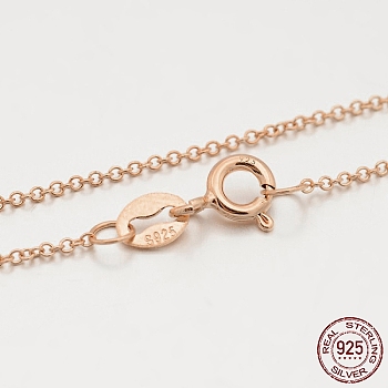 Sterling Silver Rolo Chain Necklaces, with Spring Ring Clasps, Thin Chain, Rose Gold, 18 inch, 1mm