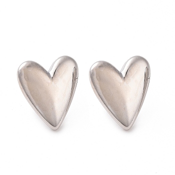 Brass Heart Stud Earrings for Women, Real Platinum Plated, 19.5x17.5mm, Pin: 0.6mm