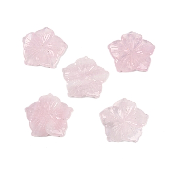 Natural Rose Quartz Carved Pendants, Flower Charms, 28.5x29.5x5mm, Hole: 1.2mm