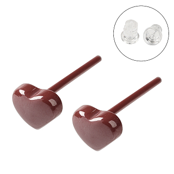 Hypoallergenic Bioceramics Zirconia Ceramic Stud Earrings, No Fading and Nickel Free, Heart, Dark Red, 5x5.5mm