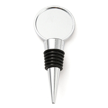 Alloy Red Wine Stopper, Resin DIY Blank Bezel Tray, Silicone Bottle Stopper, Cone, Round, Tray: 36mm, 101x40.5x20.5mm