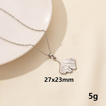 Stylish Stainless Steel Ginkgo Leaf Pendant Necklace for Women