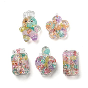 Luminous Transparent Acrylic Big Pendants, with Star Quicksand, Rainbow Candy, Mixed Color, 50~85x35~49x22~34mm, Hole: 2&2.2x1.8mm