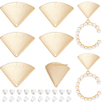 10Pcs Brass Stud Earrings, with Hole, Fan, with  30Pcs Plastic Ear Nuts, Real 18K Gold Plated, 17.5x24.5mm, Hole: 1.2mm, Pin: 0.6mm