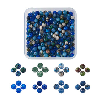 240Pcs 8 Colors Dyed Natural Sesame Jasper/Kiwi Jasper Rondelle Beads, Faceted, Mixed Color, 6x4mm, Hole: 1mm, 30pcs/color