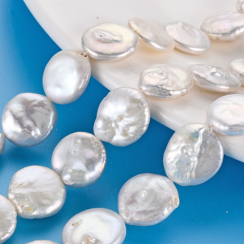 Natural Keshi Pearl Beads Strands, Cultured Freshwater Pearl, Flat Round, Seashell Color, 12~15x12~14x4~8mm, Hole: 0.6mm, about 27~28pcs/strand, 15.35 inch(39cm)