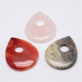 Natural Gemstone Big Pendants, teardrop, 50x40.5x6.5mm, Hole: 11mm