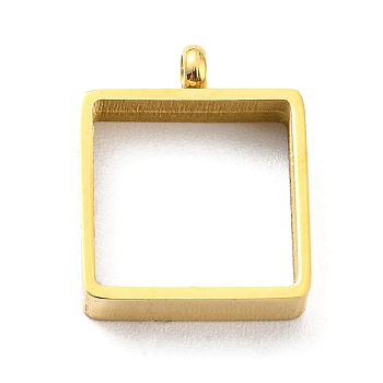 304 Stainless Steel Pendants, Hollow, Square Charm, Real 14K Gold Plated, 15x12x3mm, Hole: 1mm