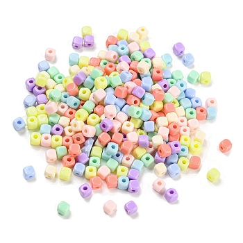 Opaque Acrylic Beads, Cube, Mixed Color, 4x4x4mm, Hole: 1.3mm, about 10000pcs/500g