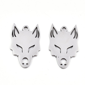 201 Stainless Steel Pendants, Laser Cut, Wolf, Stainless Steel Color, 18.5x12x0.9mm, Hole: 1.4mm