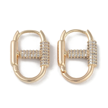 Carabiner Brass Micro Pave Clear Cubic Zirconia Hoop Earrings, Real 18K Gold Plated, 18.5x3mm