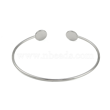 304 Bases de bracelets vierges en acier inoxydable avec plateau rond plat(STAS-Z088-02P)-3