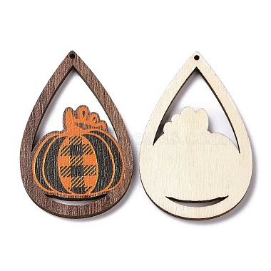 Halloween Theme Single Face Printed Aspen Wood Big Pendants(WOOD-G015-05H)-2