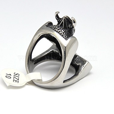Personalized 304 Stainless Steel Skull with Thor's Hammer Wide Band Rings for Men(RJEW-F018-05)-2