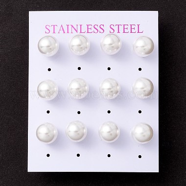 6 Pair Shell Pearl Round Ball Stud Earrings(EJEW-A067-18A-G)-3