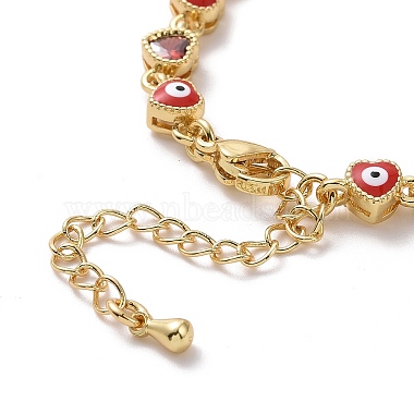 Enamel Evil Eye & Cubic Zirconia Heart Link Chain Bracelet(BJEW-H555-01D)-3