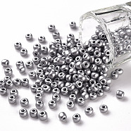 Baking Paint Glass Seed Beads, Silver, 6/0, 4~5x3~4mm, Hole: 1~2mm, about 4500pcs/bag(SEED-S003-K29)