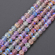 Electroplate Crackle Glass Bead Strands, AB Color Plated, Dyed & Heated, Round, Colorful, 4mm, Hole: 0.8mm, about 98~100pcs/strand, 15.35 inch(39cm)(X-GLAA-S192-C-006B)