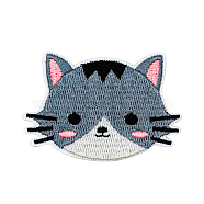 Computerized Embroidery Cloth Iron on/Sew on Patches, Costume Accessories, Appliques, Cat Head, Steel Blue, 48x61mm(FABR-PW0001-189D)