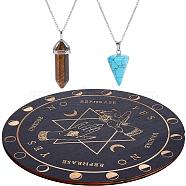 DIY Star of David Pendulum Board Dowsing Divination Making Kit, Including Natural Tiger Eye & Synthetic Blue Turquoise Pendants, Wood Pendulum Board, 304 Stainless Steel Cable Chain Necklaces, 5Pcs/box(DIY-CN0002-38)