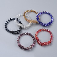 Faceted Glass Stretch Bracelets, with Polymer Clay Rhinestone Round Beads and 304 Stainless Steel Spacer Beads, Mixed Color, 1-7/8 inch(4.8cm)(BJEW-JB04509)