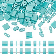 300Pcs 3 Style 2-Hole Baking Painted Glass Seed Beads, Rectangle, Dark Turquoise, 4.5~5.5x2~5.5x1~2.5mm, Hole: 0.5~0.8mm, 100pcs/style(SEED-CN0001-06)