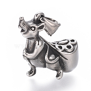 304 Stainless Steel Pendants,  Squirrel, Antique Silver, 30x25x11.5mm, Hole: 5x7mm(STAS-D168-01A)