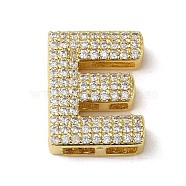 Brass Beads, with Clear Cubic Zirconia, Letter E, 20.5x15.5x5.5mm, Hole: 4.5x2.5mm(KK-D098-04E-G)