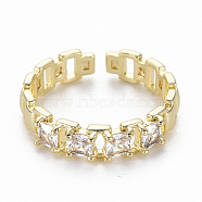 Brass Micro Pave Clear Cubic Zirconia Cuff Rings, Open Rings, Nickel Free, Real 16K Gold Plated, US Size 6 3/4(17.1mm)(RJEW-Q164-016-NF)