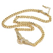 Brass Micro Pave Cubic Zirconia Leopard Pendant Twisted Chain Necklaces, Real 18K Gold Plated, Clear, 20.31 inch(51.6cm)(NJEW-K385-01C-01)