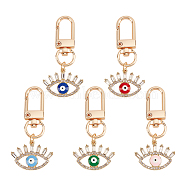 5Pcs 5 Colors Evil Eye Alloy Rhinestones Pendant Decoration, Swivel Clasps Charms, Clip-on Charms, for Keychain, Purse, Backpack Ornament, Mixed Color, 54mm, 1pc/color(HJEW-NB0001-74)