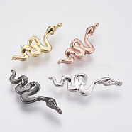 Brass Charms, Lead Free & Cadmium Free, Snake, Mixed Color, 28x9x3.5mm, Hole: 1.2mm(ZIRC-F083-019-RS)
