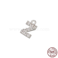 Real Platinum Plated Rhodium Plated 925 Sterling Silver Micro Pave Clear Cubic Zirconia Charms, Initial Letter, Letter Z, 8.5x5x1.5mm, Hole: 0.9mm(STER-P054-10P-Z)