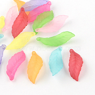 Frosted Transparent Acrylic Pendants, Leaf, Mixed Color, 30x11x9.5mm, Hole: 1.5mm(X-FACR-S004-04)