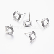 304 Stainless Steel Stud Earring Findings, with Loop, Square, Stainless Steel Color, Pin: 0.8mm, 9.5x9.5x1mm, Hole: 2mm(STAS-I071-15P)