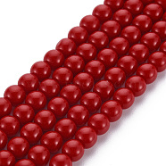 Glass Beads Strands, Imitation Jade, Round, Red, 6mm, Hole: 1mm, about 65~68pcs/strand, 15.35~15.75 inch(39~40cm)(X-GLAA-S192-E-007B)