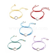 304 Stainless Steel Connector Bracelets, Adjustable Koran Waxed Polyester Cord Braided Beaded Bracelets, with Glass Cabochons, for Photo Bracelets Making, Platinum & Golden, 0.2~0.4cm, Inner Diameter: 3/4~3-1/2 inch(1.9~8.9cm), Flat Round Tray: 14mm(AJEW-JB01132-02)