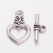 Alloy Toggle Clasps, Bracelet Closures, Lead Free and Cadmium Free & Nickel Free, Antique Silver Color, Heart: 20x13x3.5mm, Hole: 2mm, Bar: 16.5x7.5x4mm, Hole: 2mm(EA9137Y-NF)
