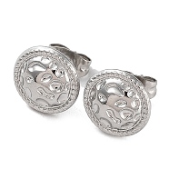 304 Stainless Steel Flat Round Button Ear Studs for Women, Stainless Steel Color, 10.5mm(EJEW-P234-10P)
