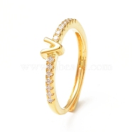 Clear Cubic Zirconia Initial Letter Adjustable Ring, Golden Brass Jewelry for Women, Letter.V, Inner Diameter: 18mm(RJEW-C052-01G-V)