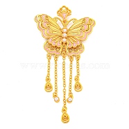 Rack Plating Brass Enamel Big Pendants, with ABS Imitation Pearl, Cadmium Free & Lead Free, Real 18K Gold Plated, Long-Lasting Plated, Butterfly Charm, Pink, 75x38x4.5mm, Hole: 2x3.5mm(KK-Z054-03G-01)