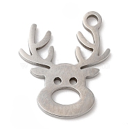 Non-Tarnish Christmas 201 Stainless Steel Pendants, Elk Charm, Stainless Steel Color, 15.5x12.5x1mm, Hole: 1.5mm(X-STAS-D053-07P)