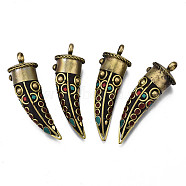 Handmade Indonesia Big Pendants, with Golden Tone Brass Findings, OX Horn Shape, Coconut Brown, 57~62x18mm, Hole: 5.5mm(X-IPDL-Q041-061)