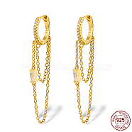 925 Sterling Silver Hoop Earrings, Chains Tassel Earrings, with with 925 Stamp, Real 18K Gold Plated, 40mm(UF8951-1)